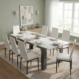 [8 Seater | White] Milo white marble-effect dining table set at regular 170cm size with 8 high-back chairs