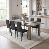[6 Seater | Black] Milo wooden grey-effect dining table set with 6 high-back chairs in an open dining-kitchen room