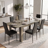 [6 Seater | Black] Milo wooden grey-effect dining table set extended to 220cm with 6 high-back chairs