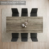 [6 Seater | Black] Overhead view of the Milo wooden grey-effect extended dining table layout with space-efficient chairs