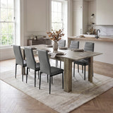 [6 Seater | Grey] Milo wooden grey-effect dining table set with 6 high-back chairs in an open kitchen diner room