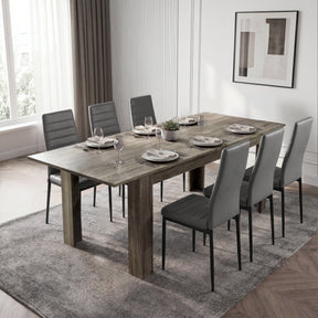 [6 Seater | Grey] Milo wooden grey-effect dining table set extended to 220cm with 6 high-back chairs