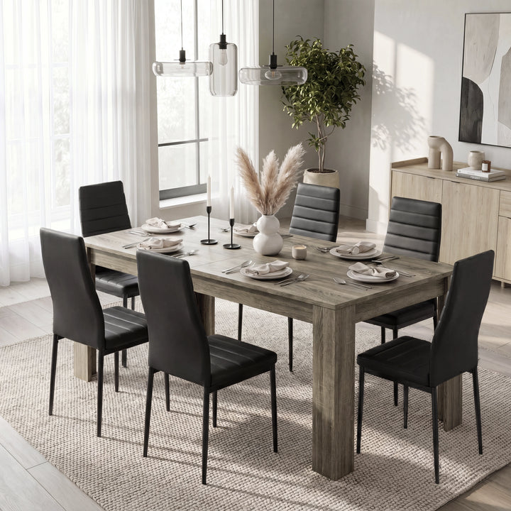 [6 Seater | Grey] Milo wooden grey-effect dining table set at 170cm regular size with 6 high-back chairs