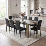 [8 Seater | Black] Milo wooden grey-effect dining table set with 8 high-back chairs in an open kitchen-dining area
