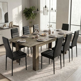 [8 Seater | Black] Milo wooden grey-effect dining table set extended to 220cm with 8 high-back chairs