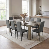 [8 Seater | Grey] Milo wooden grey-effect dining table set with 8 high-back chairs in an open kitchen-dining room