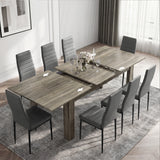 [8 Seater | Grey] Milo wooden grey-effect table partly opened to show the centre extension leaf and sliding rails