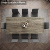 [8 Seater | Grey] Overhead view of the Milo wooden grey-effect extended dining table layout with space-efficient chairs
