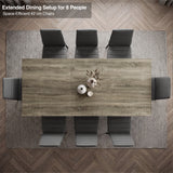 [8 Seater | Grey] Overhead view of the Milo wooden grey-effect extended dining table layout with space-efficient chairs