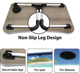 Mini laptop table with non-slip leg design, swivel legs, perfect for iPad and glasses.