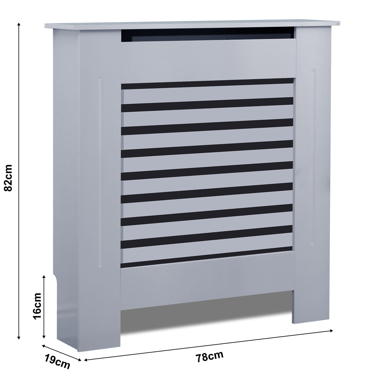 Mini grey radiator cover with compact size, perfect for small spaces.