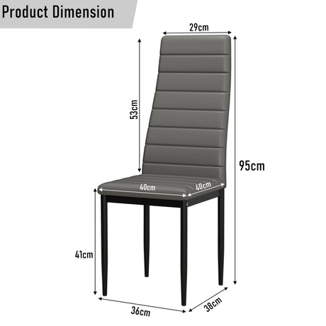 [4 Seater | Grey] Grey dining chair feature card for 4 seater grey set: seat, PU, base