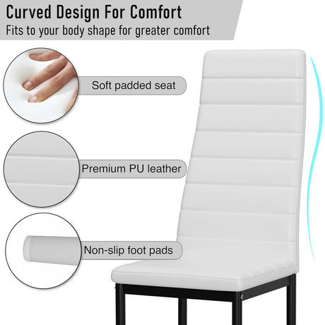 [6 Seater | White] Feature card for white PU dining chair: padded seat and non-slip foot pads