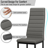 [4 Seater | Grey] Grey dining chair feature card details for 4 seater grey set: seat, PU, base