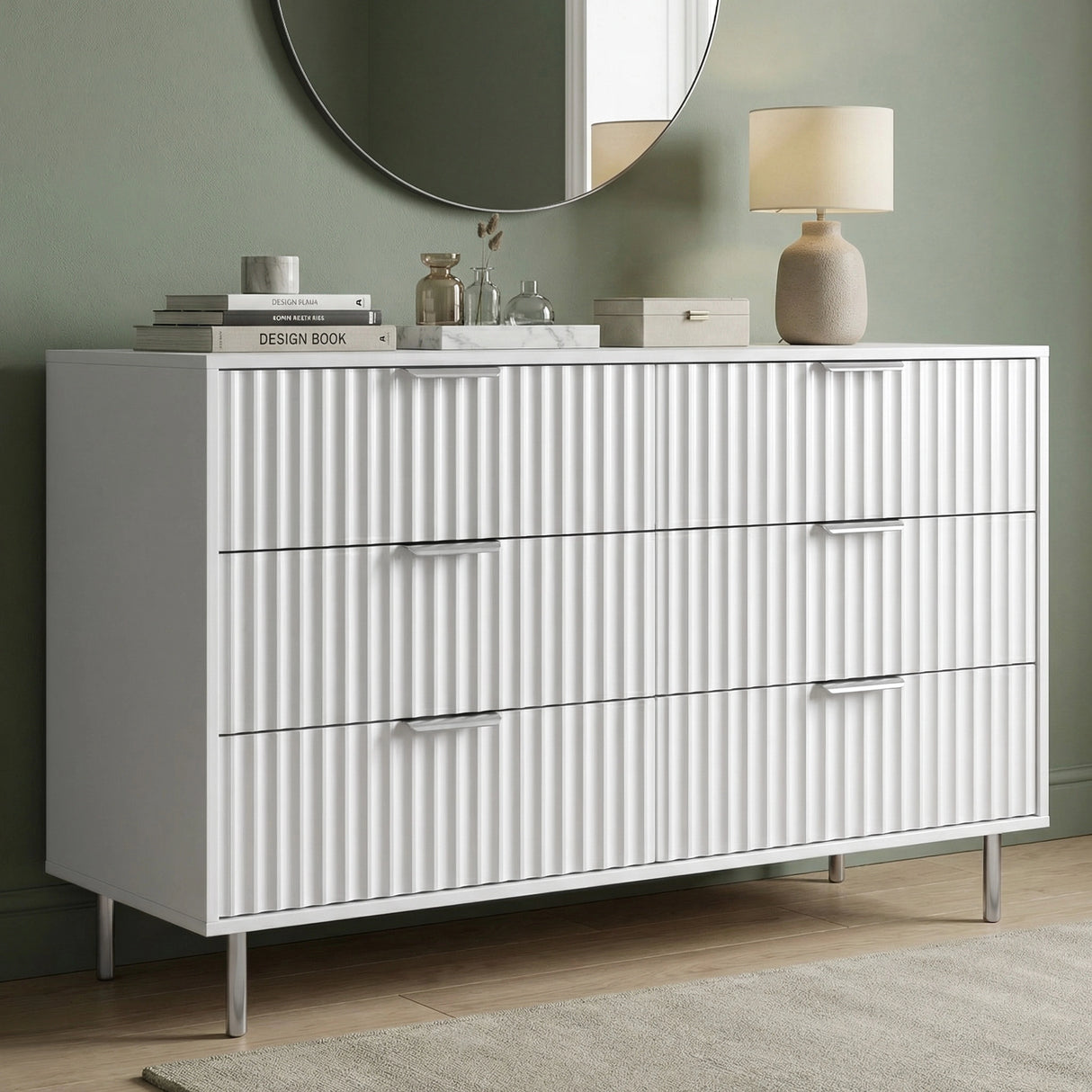 Flutrina Painted 6 Drawer Wide Chest of Drawers Bedroom Dresser