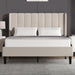 Vertical Line Velvet Upholstered Bed Frame in beige with channel tufted headboard and wooden slats, shown in king size for modern bedrooms.