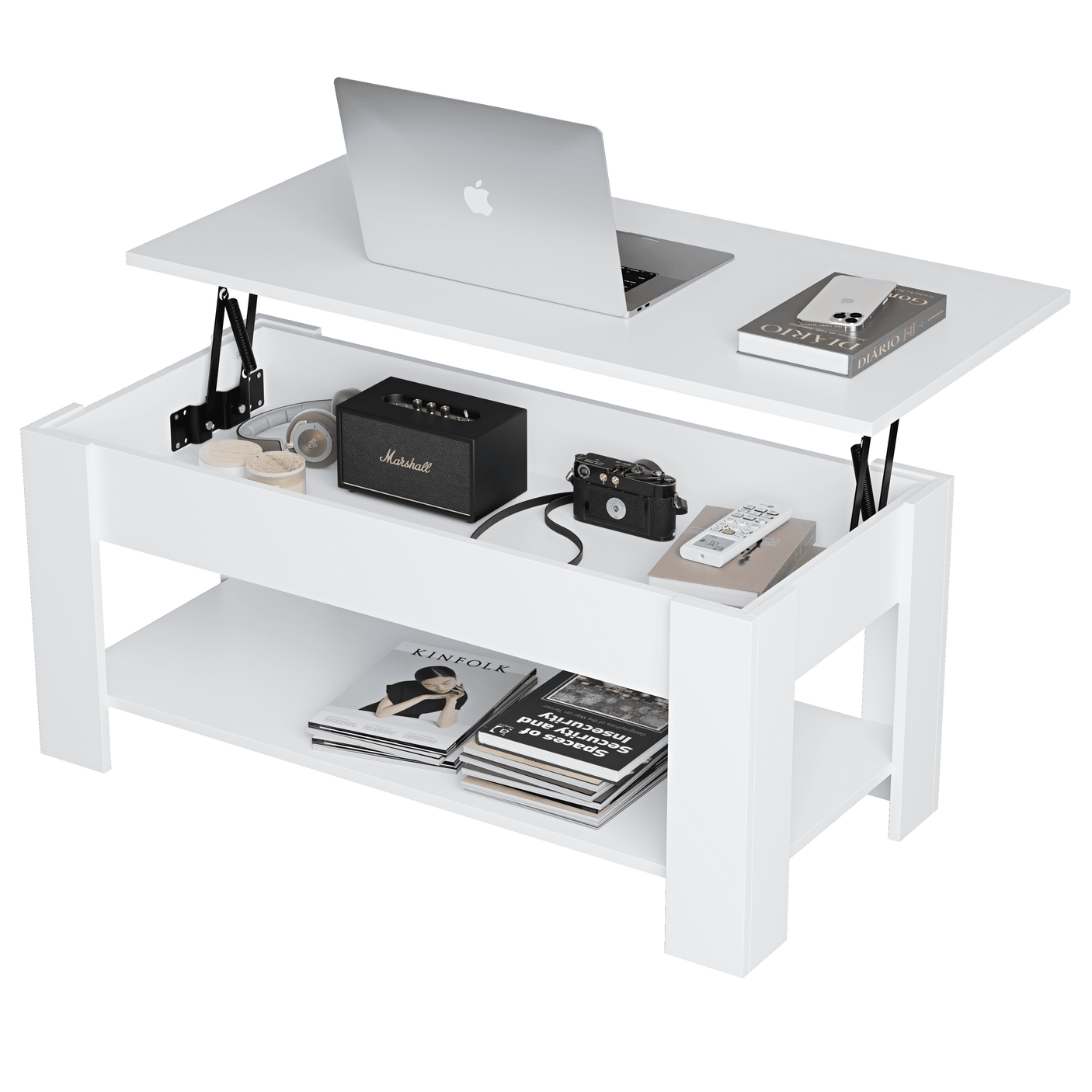 Modern coffee table UK with lift-top design and hidden storage in a sleek white finish.