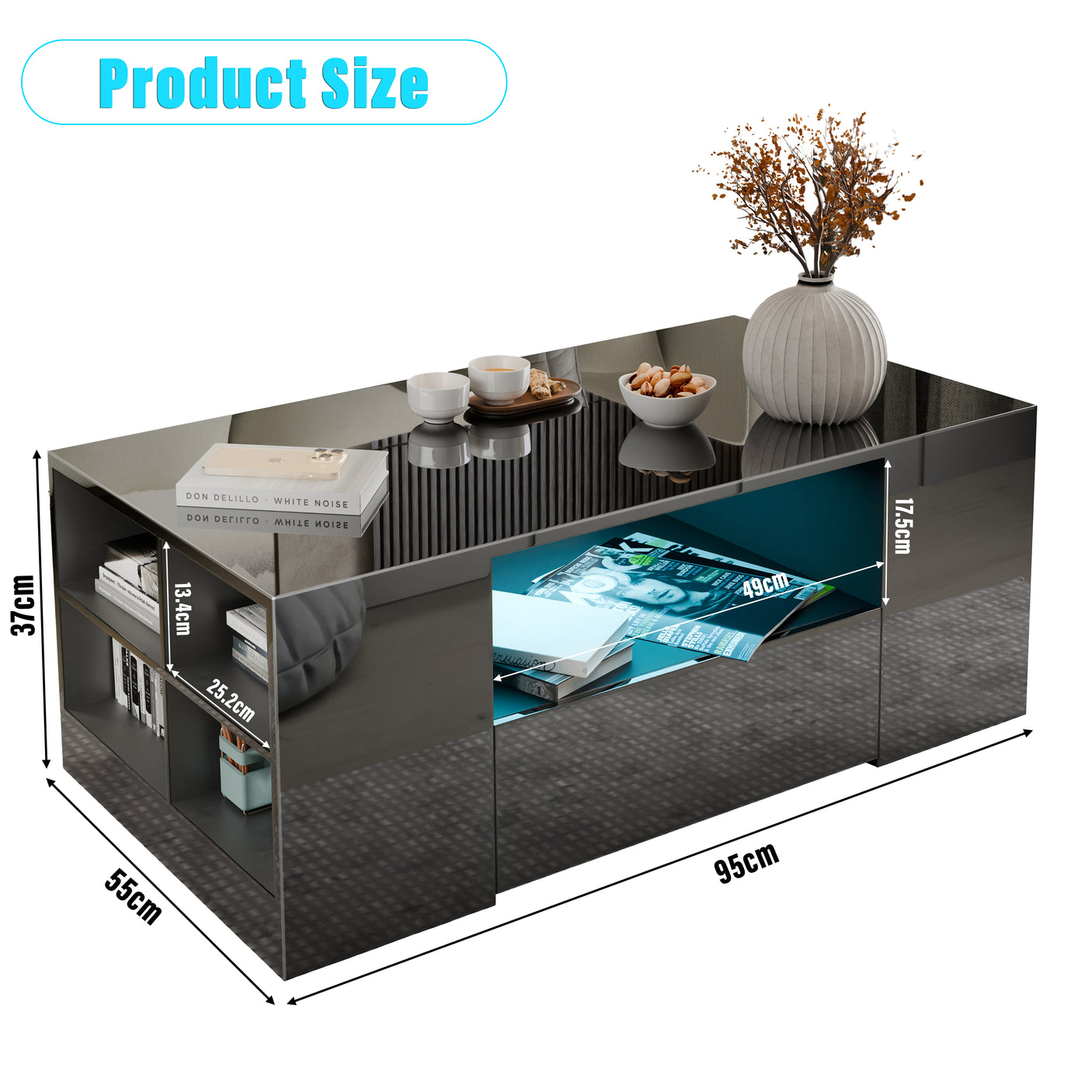 High Gloss Coffee Table With Storage & LED Lights