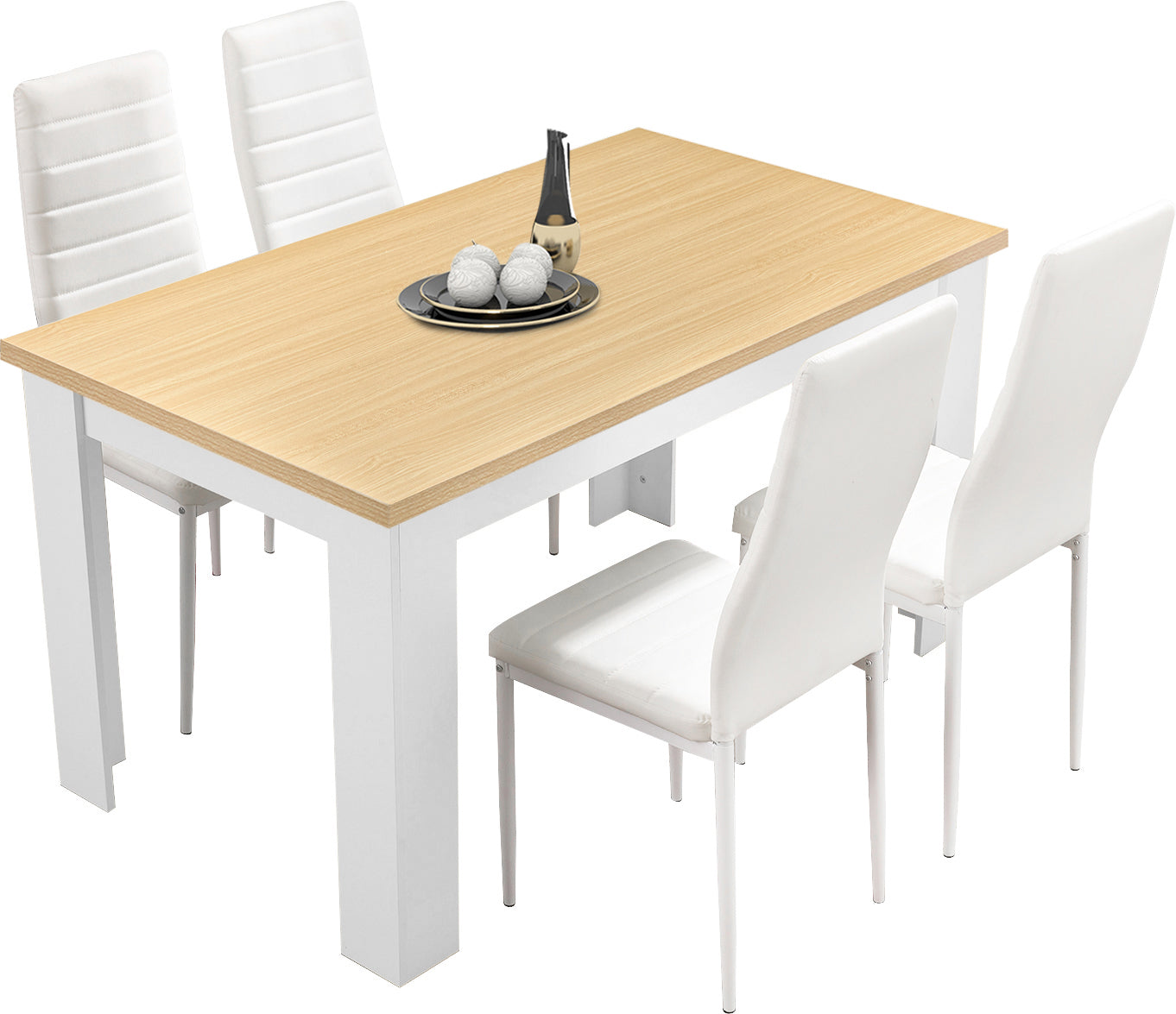 Modern dining table & 4 chairs, sleek design for contemporary dining rooms.