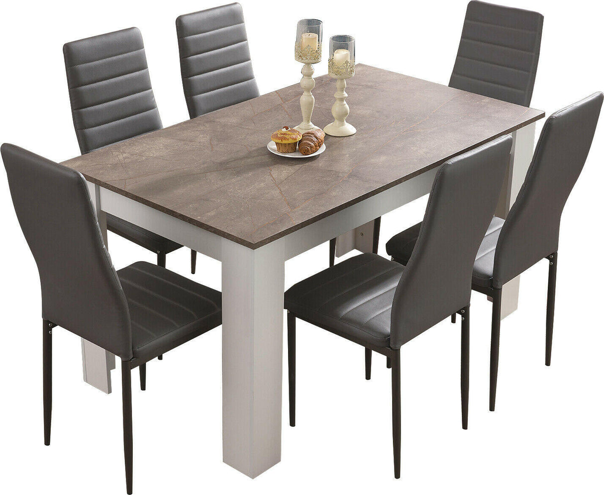 Modern dining table and 6 chairs, a stylish and functional set for contemporary homes.