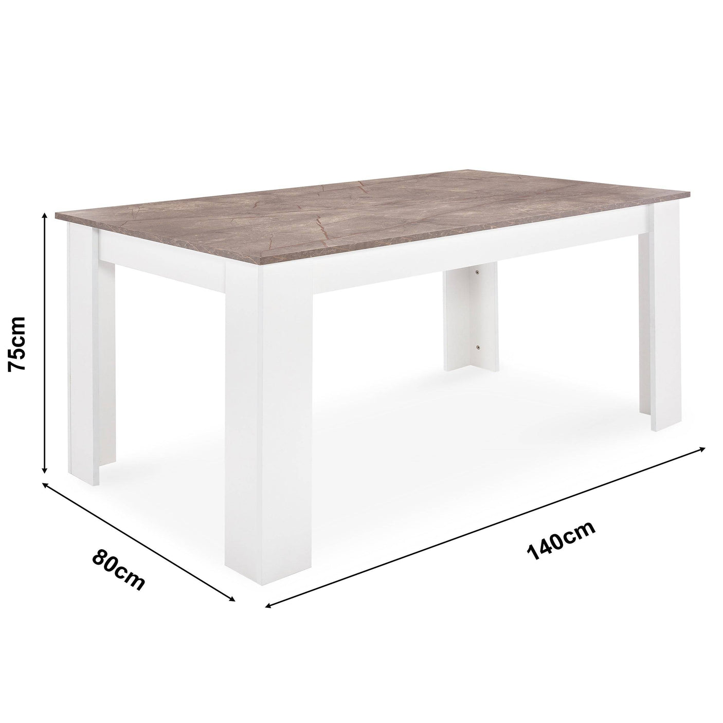 Modern dining table with sleek design and available dimensions for a perfect fit.