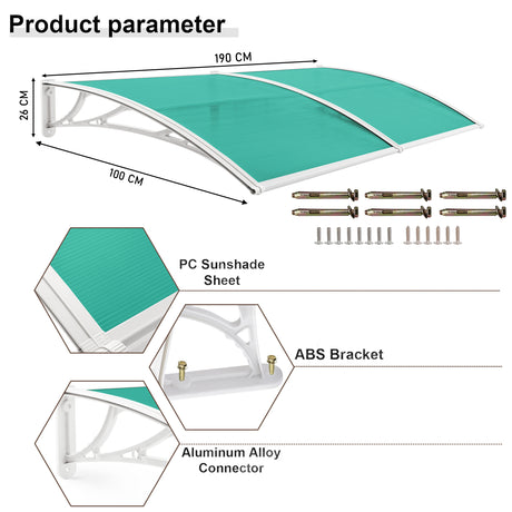 Modern front door porch canopy with green polycarbonate sheet and white ABS brackets.