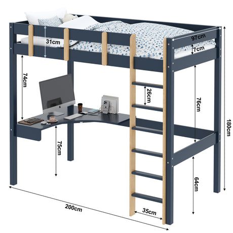 Modern full size bunk beds, 198cm x 96cm x 197cm, offering style and space efficiency for kids.