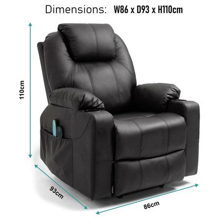 Modern leather recliner chair with dimensions 86x93x110cm, featuring a side pocket.