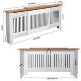 Dimensions of adjustable radiator covers (WxDxH): outer 140 to 204 x 19 x 83.2cm, inner  128.5 to 192.5 x 16.9 x 80.7cm.