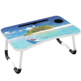 Modern writing desk featuring a tropical beach design, with integrated cup holder.