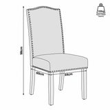 [Beige | Set of 2] Nailhead dining chair size guide: 44W x 60D x 98H cm, 100kg capacity shown