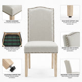 [Beige | Set of 4] Nailhead chairs graphic with cushioning, wood legs, spring, footpad, curved high-back and bronze trim