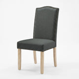 [Dark Grey | Set of 2] Nailhead dining chair in fabric, high padded back, bronze trim and light wooden legs