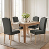 [Dark Grey | Set of 4] Nailhead dining chair in fabric, high padded back, bronze trim and light wooden legs