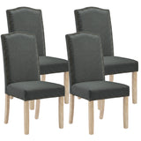 [Dark Grey | Set of 4] Nailhead dining chair in fabric, high padded back, bronze trim and light wooden legs