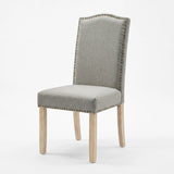 [Light Grey | Set of 4] Nailhead dining chair in fabric, high padded back, bronze trim and wooden legs
