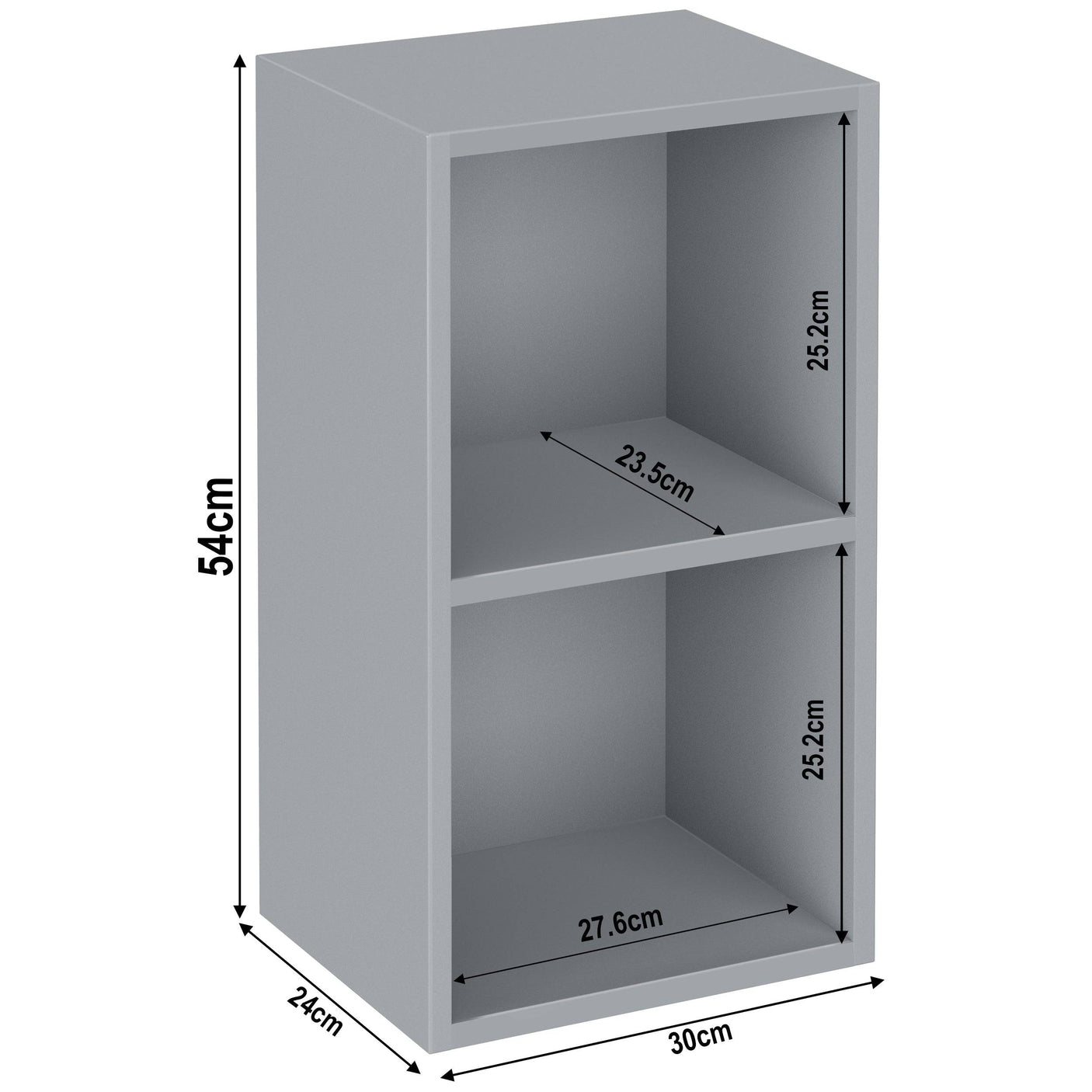 Grey Blisswood 2 shelf bookcase dimensions, showing compact size for tight spaces.
