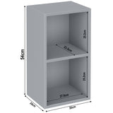 Grey Blisswood 2 shelf bookcase dimensions, showing compact size for tight spaces.