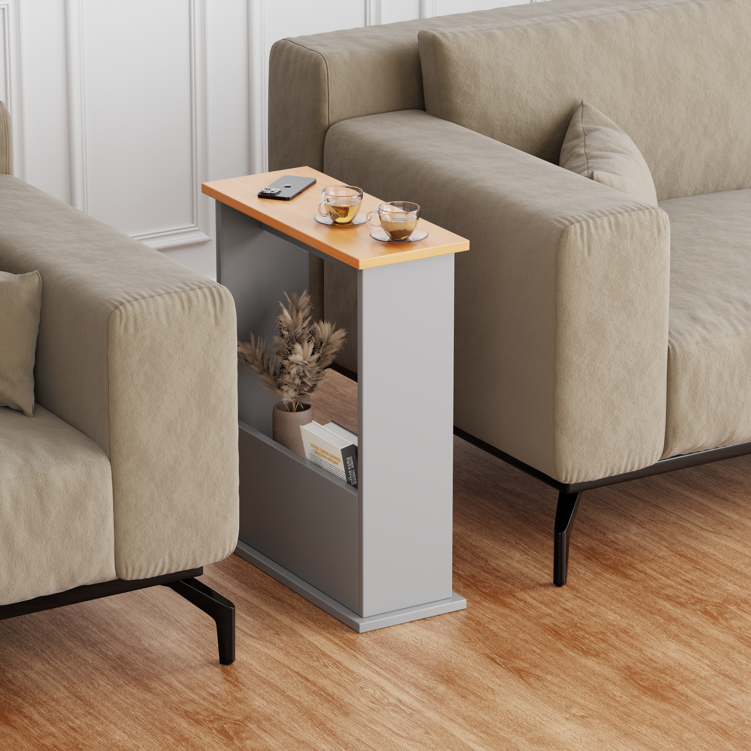 Narrow side sofa table – an ideal addition to your living room for a sleek, space-saving design.