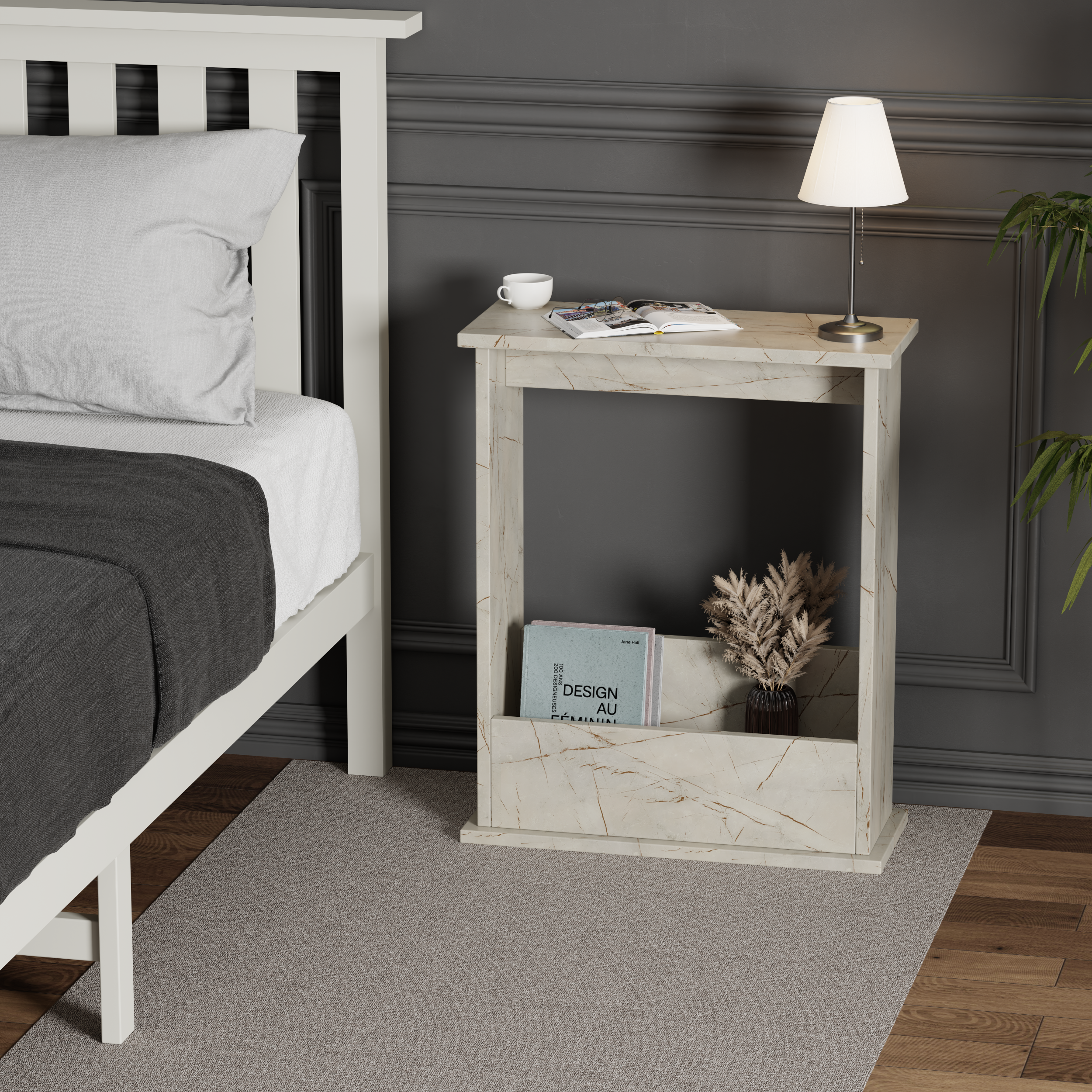 Narrow side table for bedroom – ideal for compact spaces with functional design.