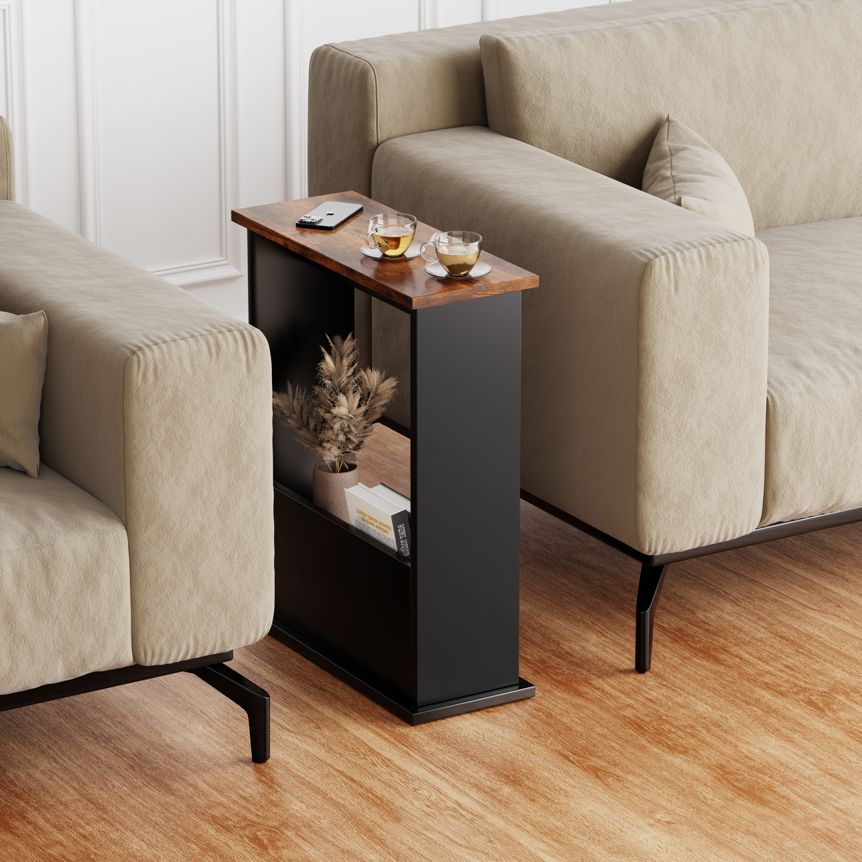 Narrow side table for living room – perfect for compact spaces and stylish decor.