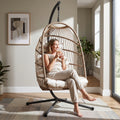 Foldable Garden Hanging Egg Chair with Stand Indoor Outdoor