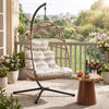 [Natural] Egg chairs for garden seating, featuring a rattan frame and striped cushions for indoor comfort