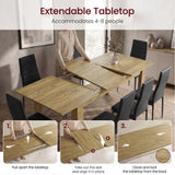 [Oak] 3 step guide showing Milo table extension 1 tabletop opening, 2 centre leaf placement, and 3 lock-close steps