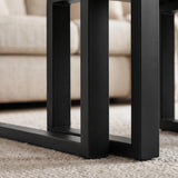 [Black] Nestline nesting table view showing nested frame detail with black metal legs aligned beneath the large table