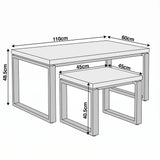 [Black] Nestline nesting coffee table set dimensions: large 110 x 60 x 48.5cm; small tables 45 x 45 x 40.5cm