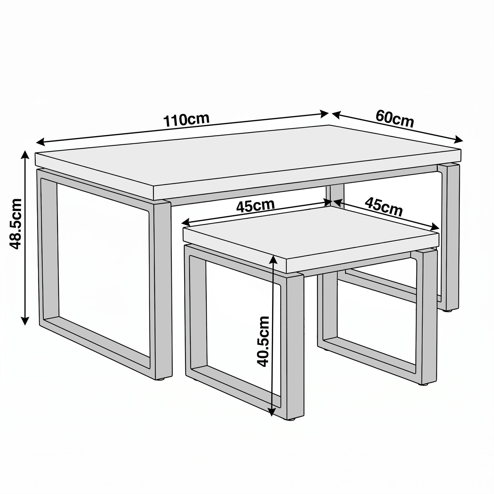 [Black] Nestline nesting coffee table set dimensions: large 110 x 60 x 48.5cm; small tables 45 x 45 x 40.5cm