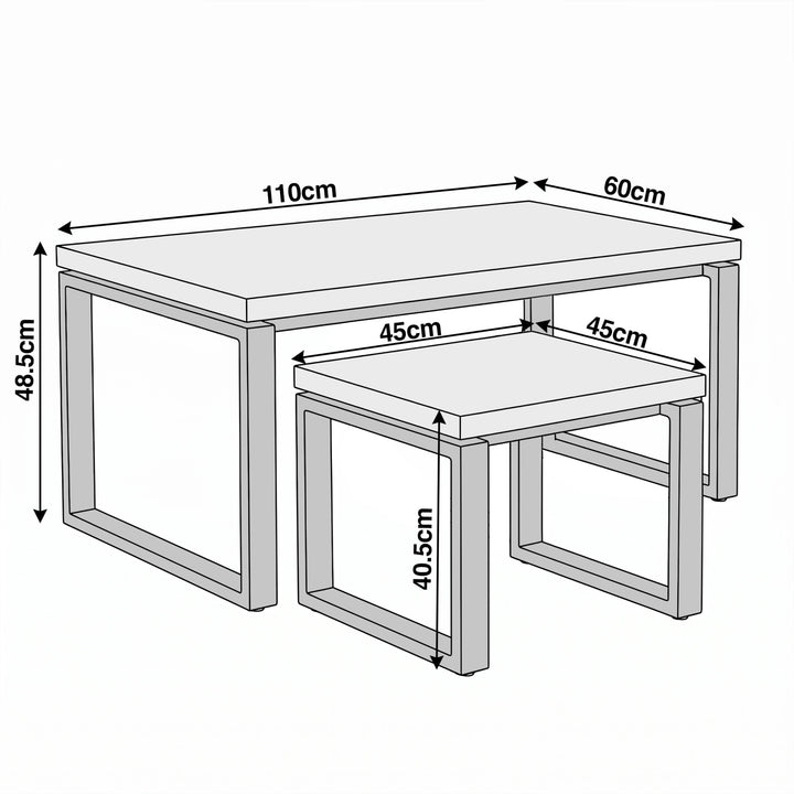 [Black] Nestline nesting coffee table set dimensions: large 110 x 60 x 48.5cm; small tables 45 x 45 x 40.5cm