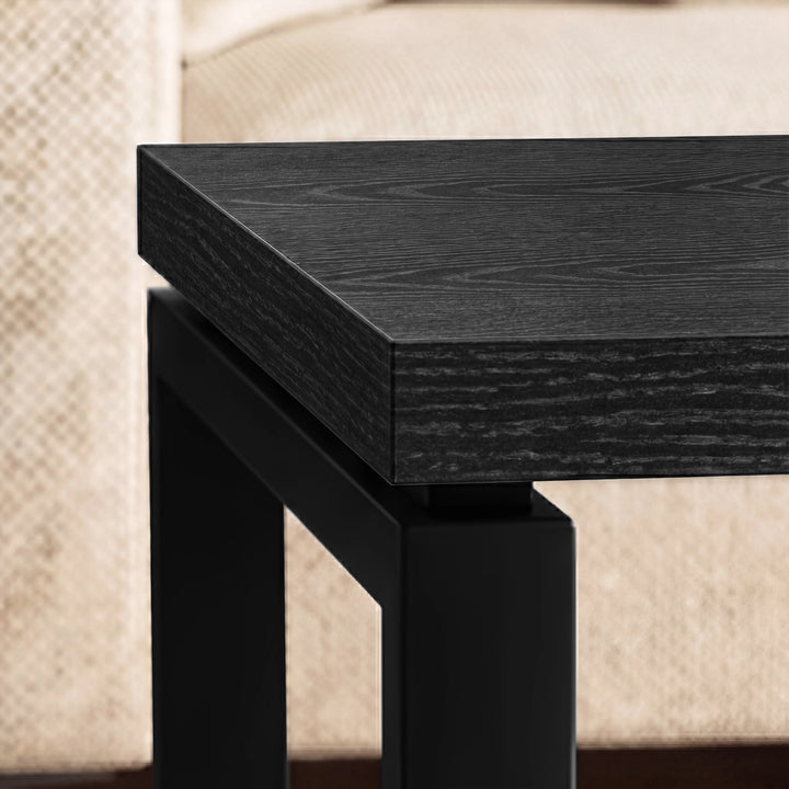 [Black] Nestline nesting coffee table thick black wood-effect edge and black metal leg corner connection