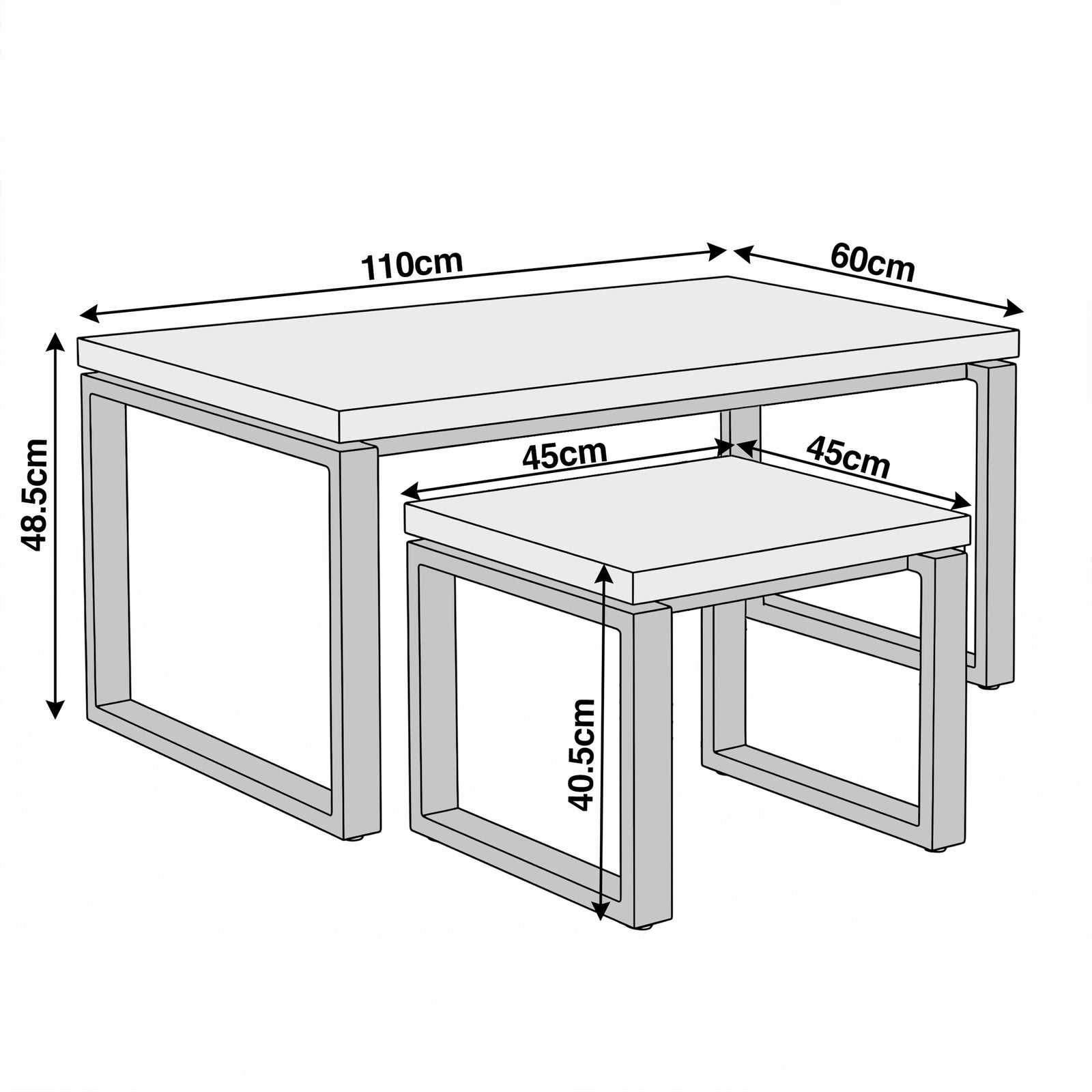 [Concrete] Nestline nesting table dimensions: large 110 x 60 x 48.5cm; small tables 45 x 45 x 40.5cm